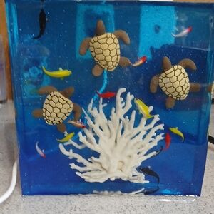 Hand Crafted Blue Aquarium Decor with Turtles and Fish